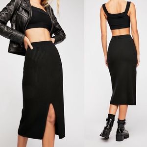 Free People Black Ribbed Skyline Midi Skirt